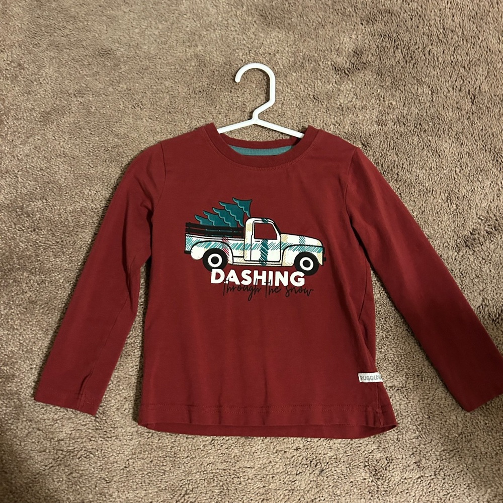 Kids Maroon Long Sleeve Tee with Truck Graphic